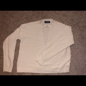 White sweater with tie up front
